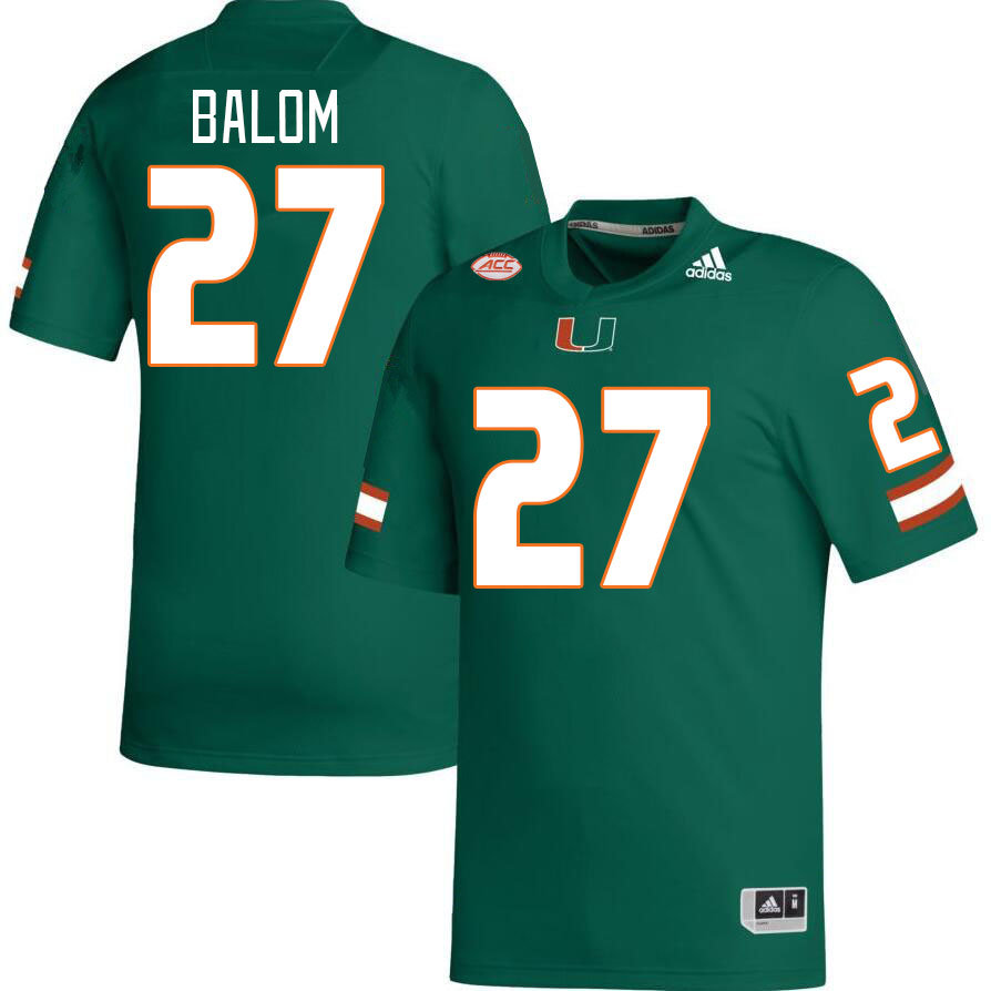 Men #27 Brian Balom Miami Hurricanes College Football Jerseys Stitched-Green - Click Image to Close